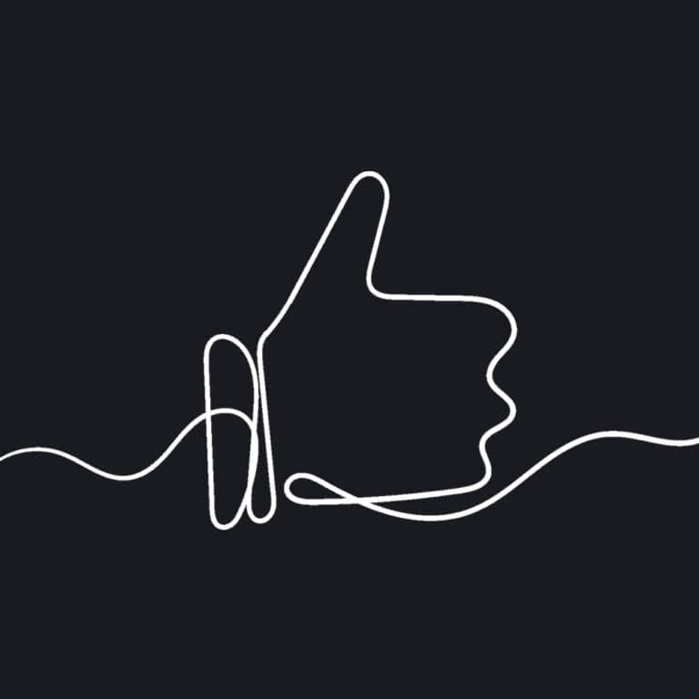 single line drawing of hand with thumb up for positive reviews