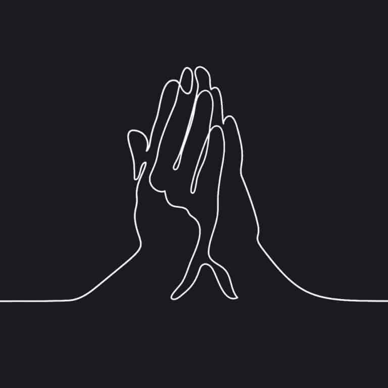 single line drawing of hands held together praying about sacred scripture