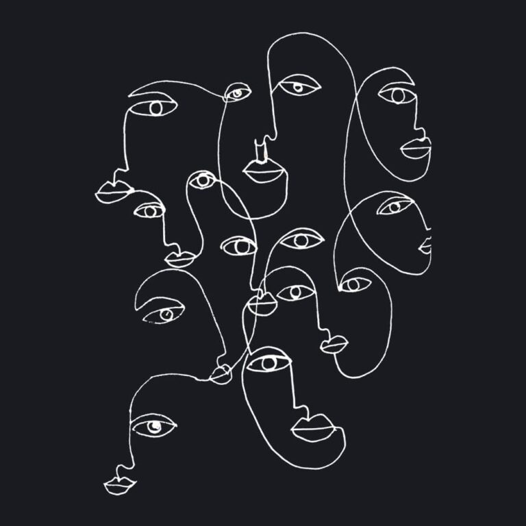 single line drawing of faces from a curly hair group