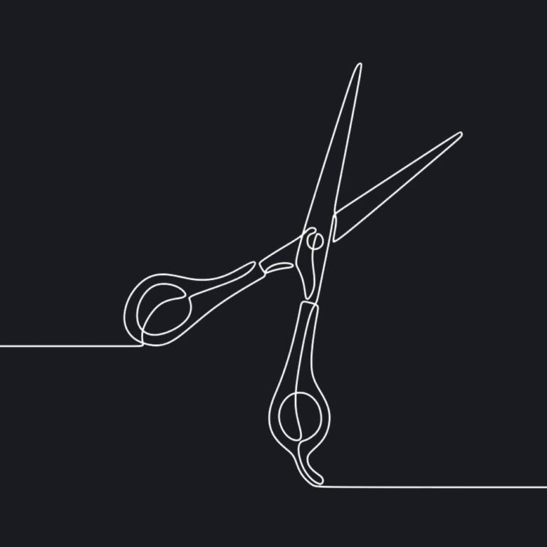 single line drawing of specialist hairdressing scissors