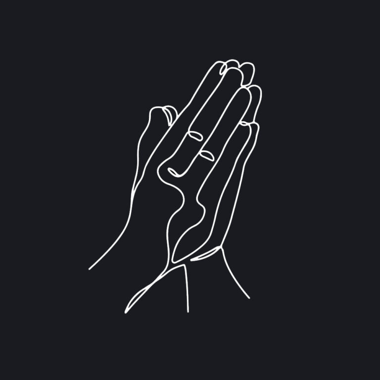Minimalist single-line drawing of two hands in a prayer gesture, referencing ritualised obedience in curly hair culture from Tom Zappala Haircutting
