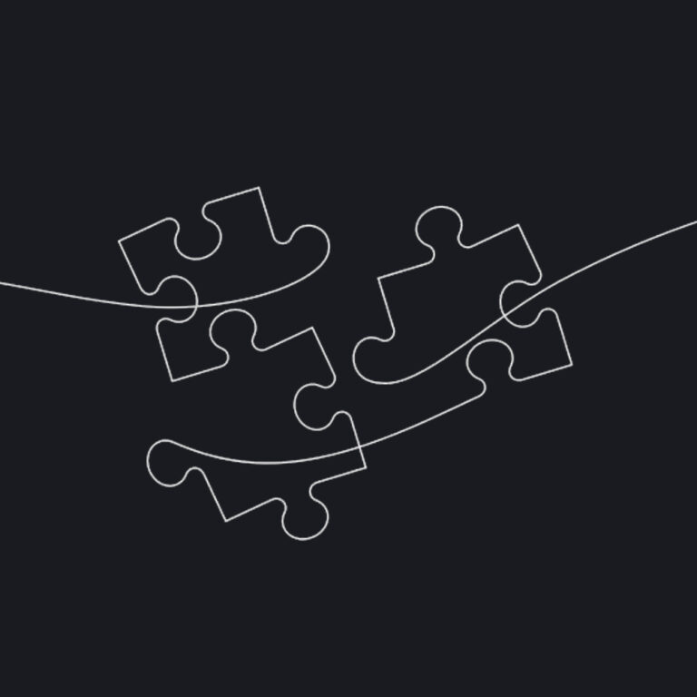 Minimalist continuous line drawing of misaligned puzzle pieces intersected by a flowing curve, representing conditional curly hair advice at Tom Zappala Haircutting in Melbourne